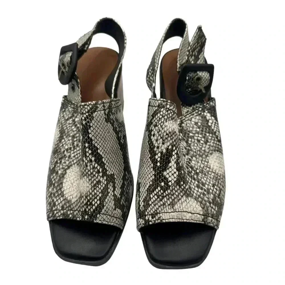 Vince Camuto Sovetta Leather Open Toe‎ Block Heels Snake Embossed Size M 6/6.5 - Picture 2 of 11